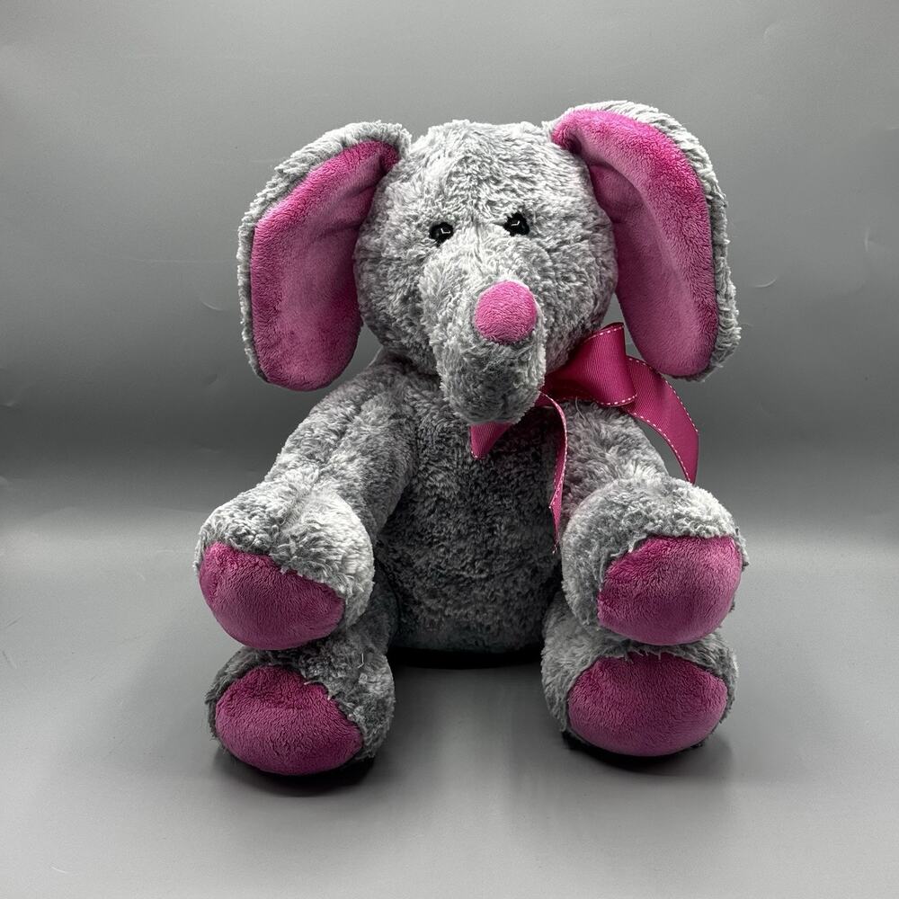 Aurora World HAILEY Elephant Plush 12" Stuffed Animal Gray Pink